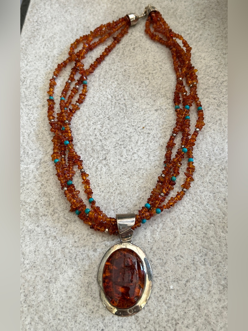 Vtg Jay King Sterling Silver Turquoise & Amber Necklace